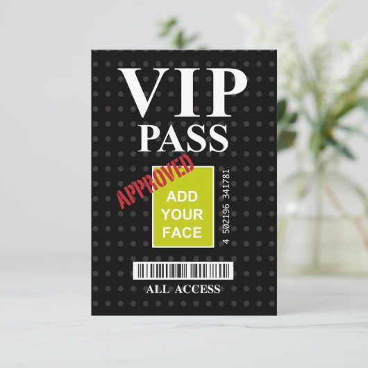 Cool fun black and white customizable VIP Pass… (Standing Front)