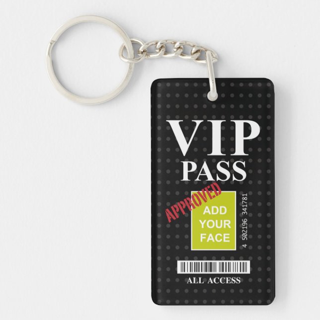 Cool fun black and white customizable VIP Pass… Keychain (Front)