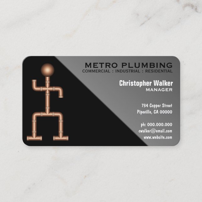 Cool Fun Black Gray Plumber Plumbing Business Card (Front)