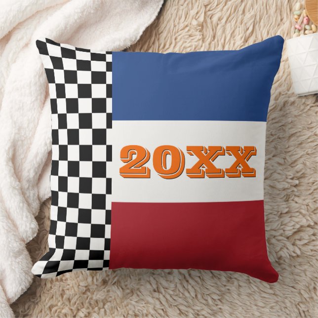 Cool Fun Black White Checkered Finish Flag Pattern Throw Pillow (Blanket)