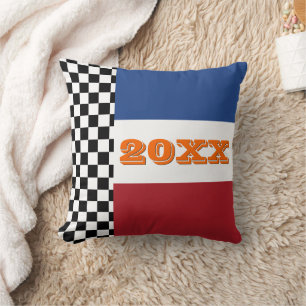Cool Fun Black White Checkered Finish Flag Pattern Throw Pillow