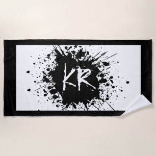Cool Fun Black White Monogram Modern Beach Towel