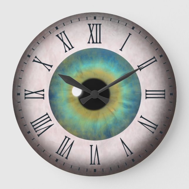 Cool Fun Blue Eye Eyeball Roman Large Round Clock (Front)