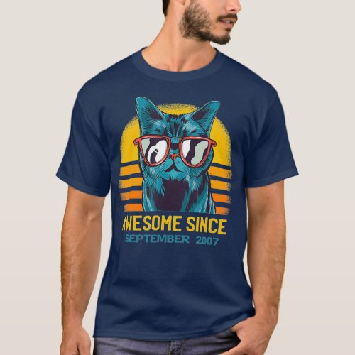 Cool fun cat Vintage Awesome Since September T_Shirt