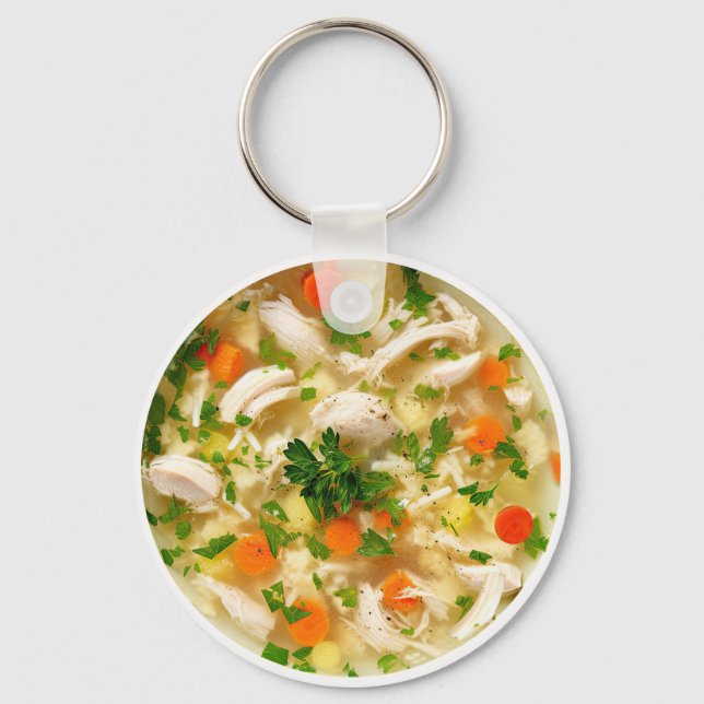 Cool Fun Chicken Noodle Soup Theme  Keychain (Front)