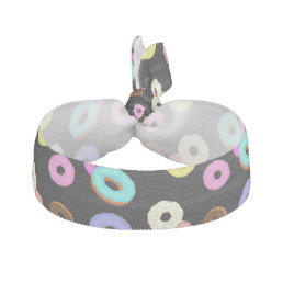 Cool fun colorful donuts pattern black elastic hair tie