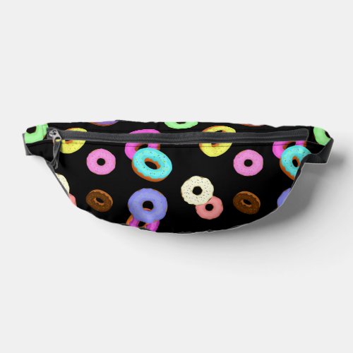 Cool fun colorful donuts pattern black fanny pack