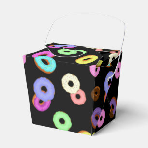 Cool fun colorful donuts pattern black favor boxes