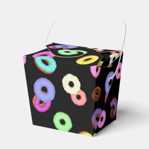 Cool fun colorful donuts pattern black favor boxes