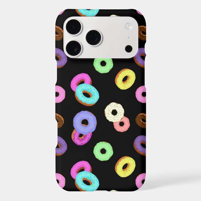 Cool fun colorful donuts pattern black iPhone case (Back)