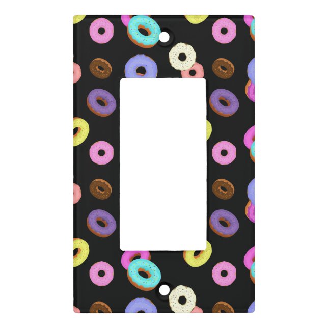 Cool fun colorful donuts pattern black light switch cover (Front)