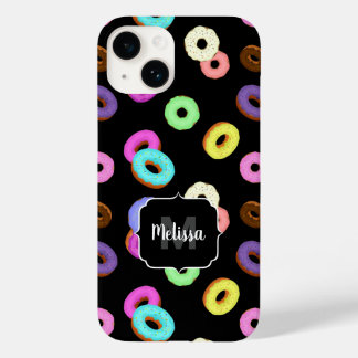 Cool fun colorful donuts pattern black Monogram Case-Mate iPhone 14 Case