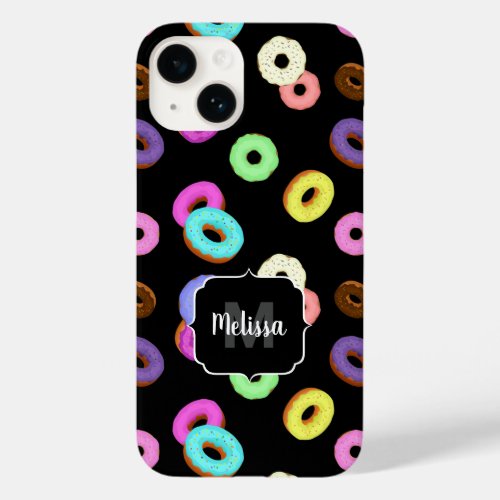 Cool fun colorful donuts pattern black Monogram Case_Mate iPhone 14 Case