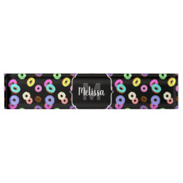 Cool fun colorful donuts pattern black Monogram Desk Name Plate