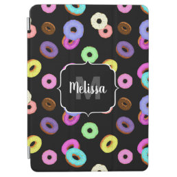 Cool fun colorful donuts pattern black Monogram iPad Air Cover