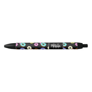 Cool fun colorful donuts pattern black Monogram Pen