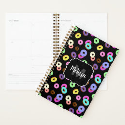 Cool fun colorful donuts pattern black Monogram Planner
