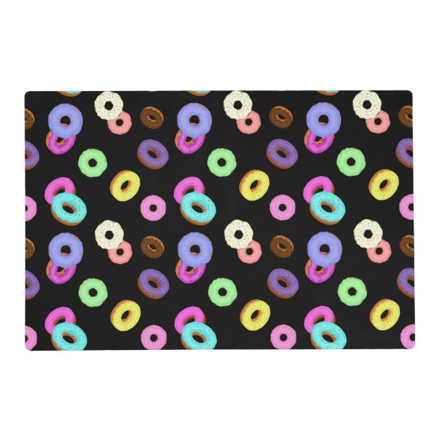 Cool fun colorful donuts pattern black placemat (Front)