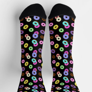 Cool fun colorful donuts pattern black socks