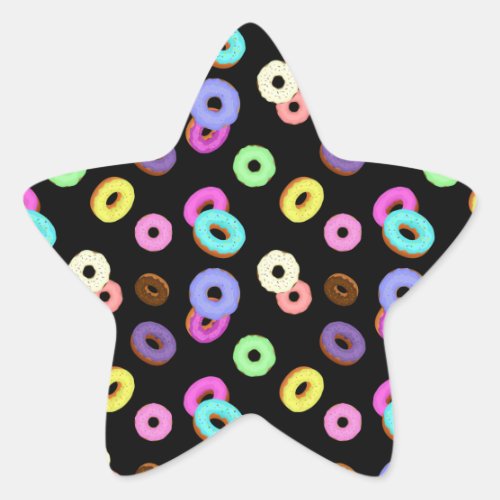 Cool fun colorful donuts pattern black star sticker
