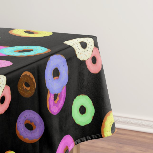 Cool fun colorful donuts pattern black tablecloth (In Situ)