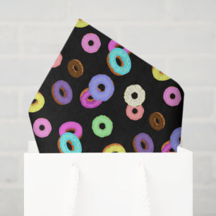 Cool fun colorful donuts pattern black tissue paper