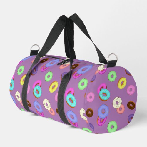 Cool fun colorful donuts pattern lavender purple duffle bag