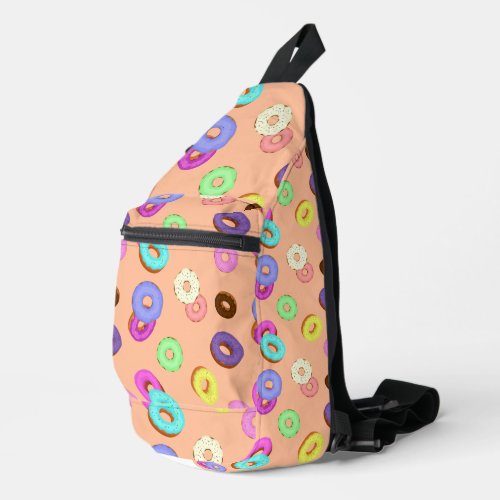 Cool fun colorful donuts pattern peach sling bag