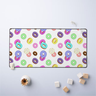 Cool fun colorful donuts pattern white desk mat