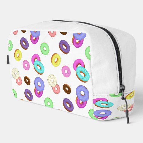 Cool fun colorful donuts pattern white dopp kit