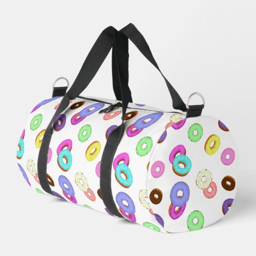 Cool fun colorful donuts pattern white duffle bag