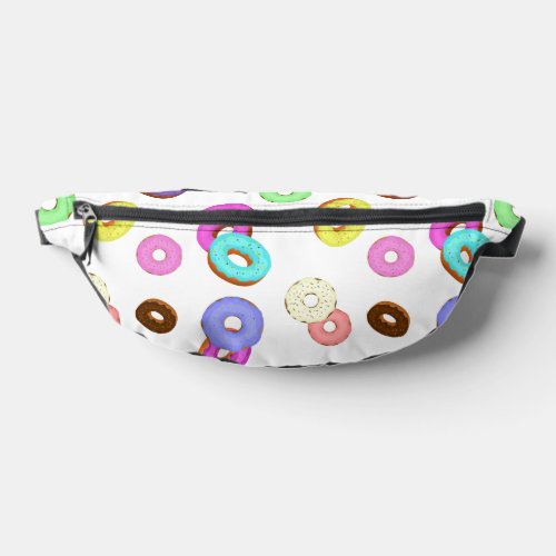 Cool fun colorful donuts pattern white fanny pack