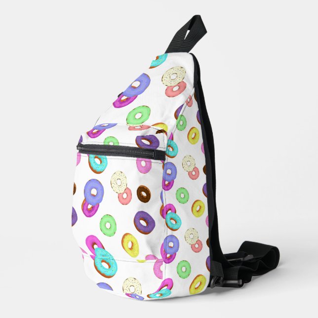 Cool fun colorful donuts pattern white sling bag (Right Corner)