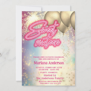 Cool fun colorful gold balloon sparkle fireworks invitation