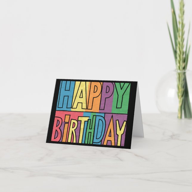 Cool Fun Colorful Happy Birthday Block Text  Card (Front)