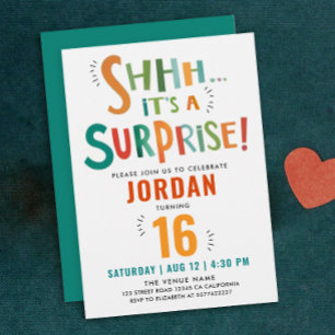 Cool Fun Colorful Surprise Party Brush Paint Typo Invitation