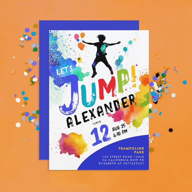 Cool Fun Colorful Trampoline Jump Kid Bounce Party Invitation (Creator Uploaded)