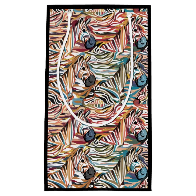 Cool Fun Colorful Zebra Print Abstract Small Gift Bag (Front)