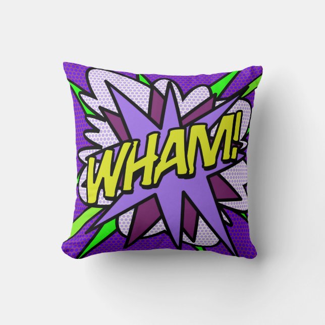 Cool Fun Comic Book WHAM Modern Purple Throw Pillow (Front)