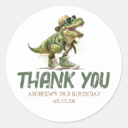 Cool Fun Dinosaur Rex Birthday Thank You Classic Round Sticker