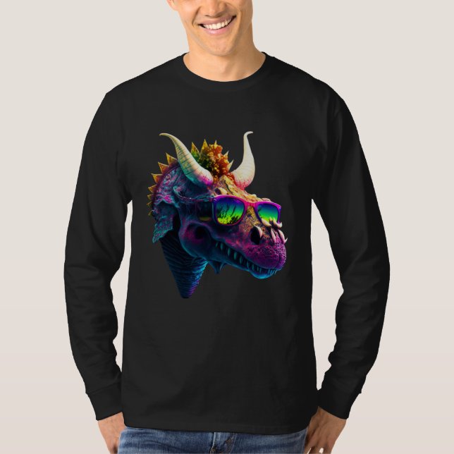 Cool fun dinosaur triceratops sunglasses T-Shirt (Front)