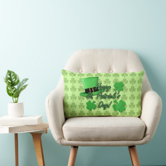 Cool fun Green top hat Shamrocks Patricks Day Lumbar Pillow