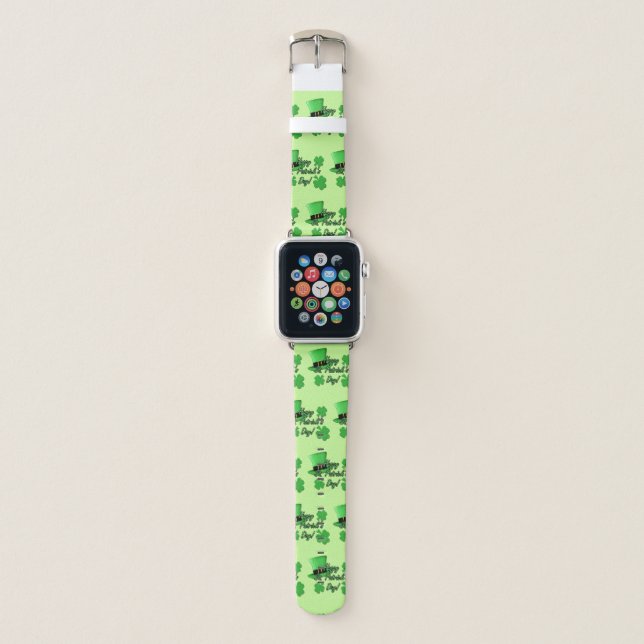 Cool fun Green top hat Shamrocks St. Patricks Day Apple Watch Band (Front)