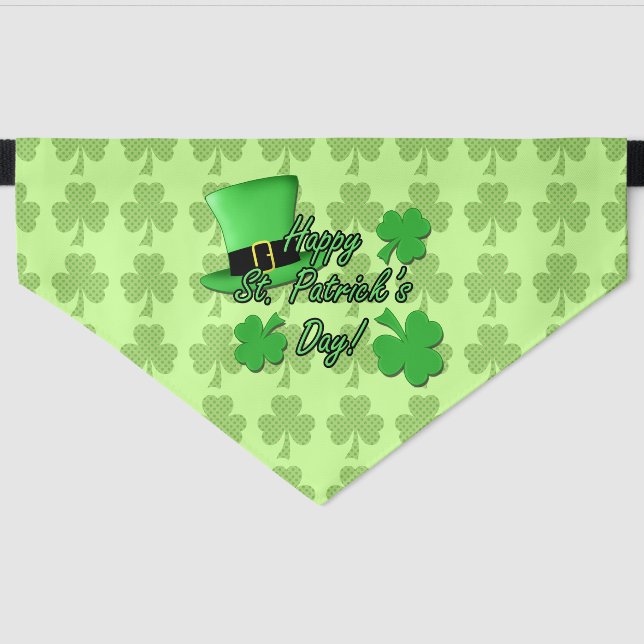 Cool fun Green top hat  Shamrocks St. Patricks Day Pet Bandana Collar (Front)
