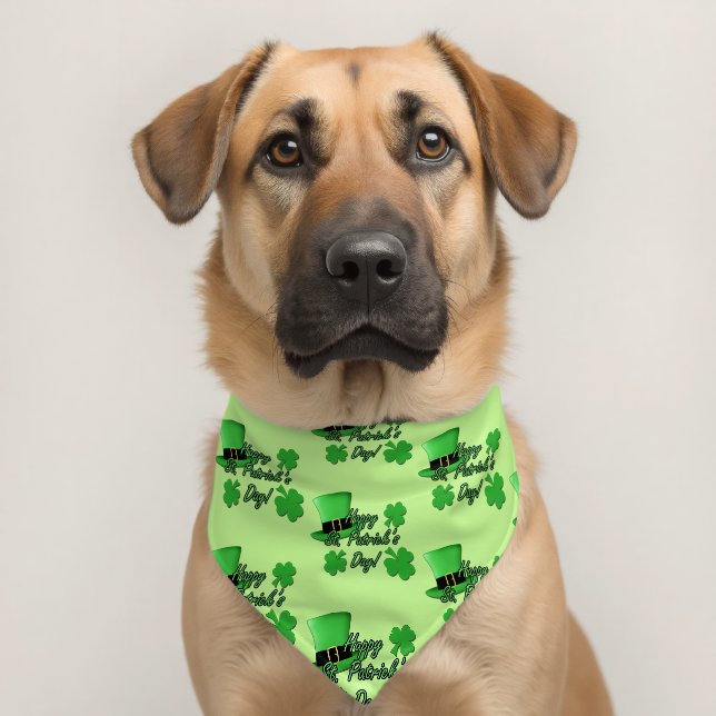 Cool fun Green top hat Shamrocks St. Patricks Day Pet Bandana Collar (Dog 2)