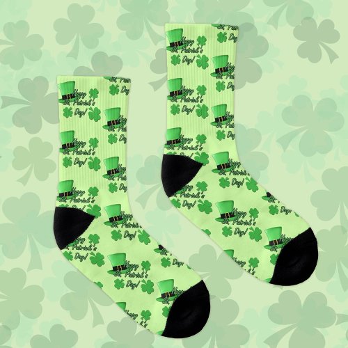 Cool fun Green top hat Shamrocks St Patricks Day Socks