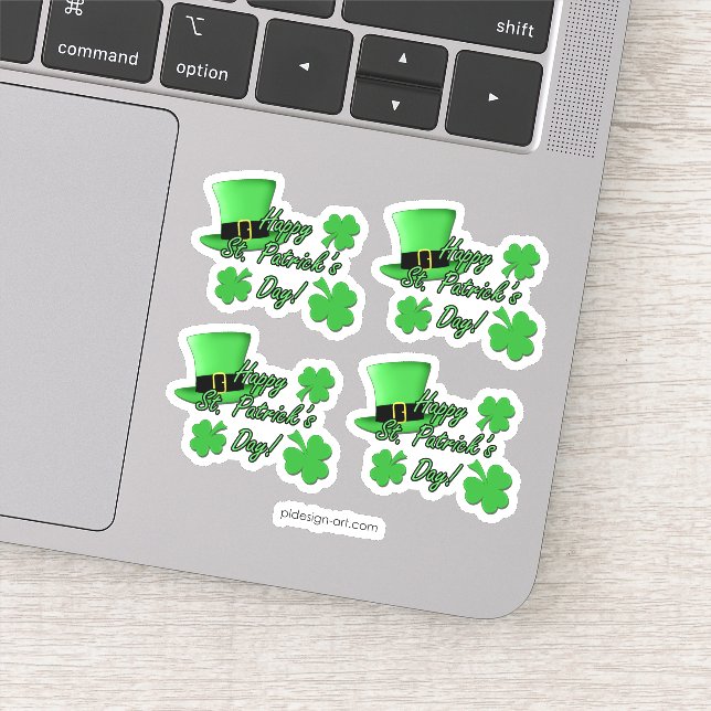 Cool fun Green top hat Shamrocks St. Patricks Day Sticker (Detail)