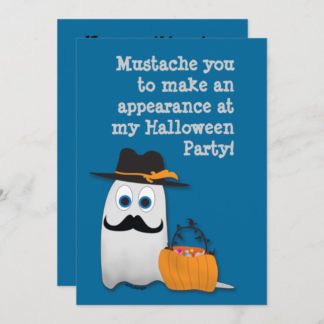 Cool fun Halloween mustache you Ghost Invitation (Front/Back)