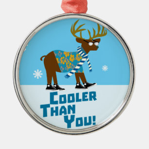 Cool fun Hipster Reindeer Cartoon Art Fun Metal Ornament