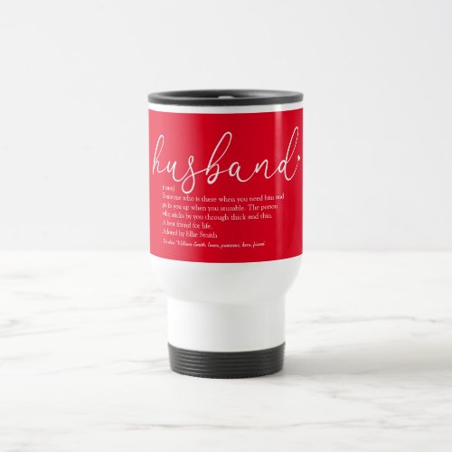 Cool Fun Husband Elegant Script Red Love Heart Travel Mug